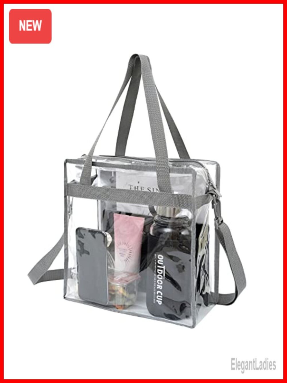 Clear Tote Bag Stadium Approved PVC Vinyl Crossbody with Adjustable Strap